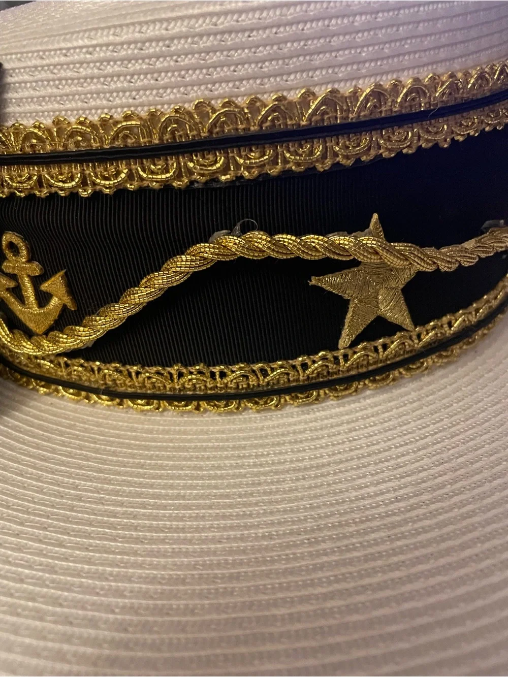 Woman's Hat Nautical Wide Brim Whittall Shon Gold Anchors Yachters Boaters